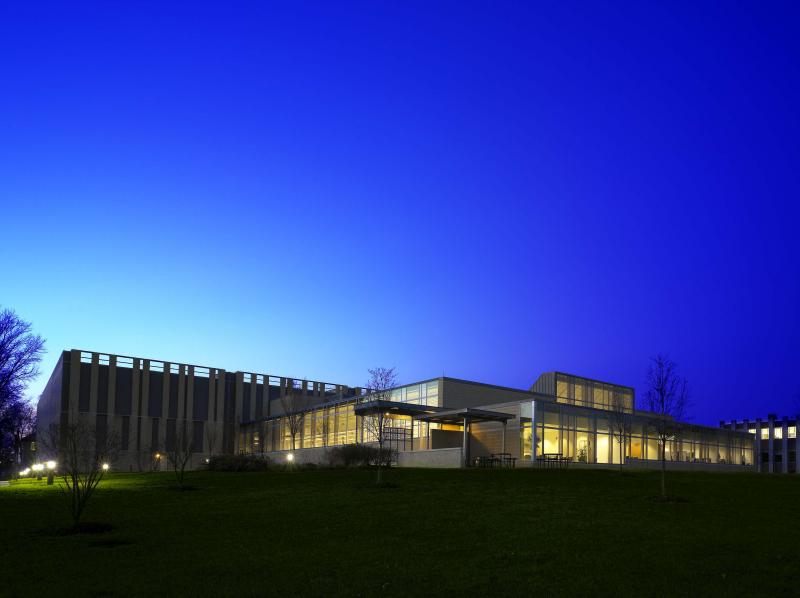 Photograph of the ReCAP building at night